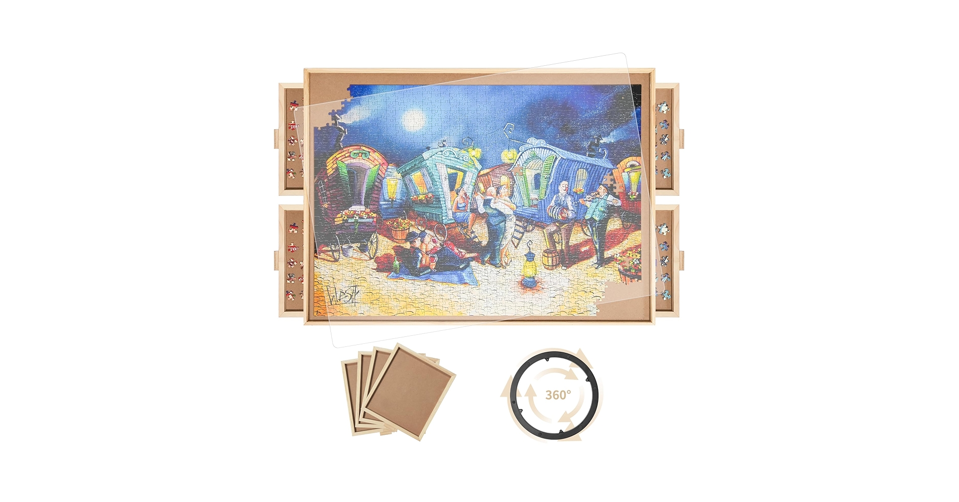Amazon.com: 1500 Pieces Rotating Puzzle Board with 4 Drawers